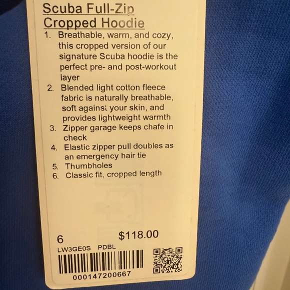 Lululemon Scuba Full Zip Cropped Hoodie Pipe Dream Blue size 6 - Picture 5 of 6